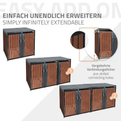 Mülltonnenbox 4er bis 240L 264x80x116,3 cm aus Stahl in Rostoptik ML-Design