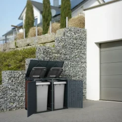 Mülltonnenbox 4er bis 240L 264x80x116,3 cm aus Stahl in Rostoptik ML-Design