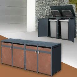 Mülltonnenbox 4er bis 240L 264x80x116,3 cm aus Stahl in Rostoptik ML-Design