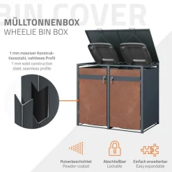 Mülltonnenbox 4er bis 240L 264x80x116,3 cm aus Stahl in Rostoptik ML-Design