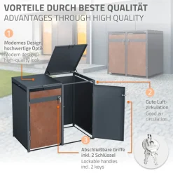 Mülltonnenbox 4er bis 240L 264x80x116,3 cm aus Stahl in Rostoptik ML-Design