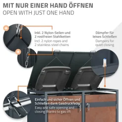 Mülltonnenbox 4er bis 240L 264x80x116,3 cm aus Stahl in Rostoptik ML-Design