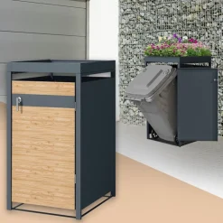 Mülltonnenbox mit Pflanzdach 1er bis 240L 68x80x124 cm aus Stahl in Lärchenoptik ML-Design