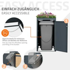 Mülltonnenbox mit Pflanzdach 1er bis 240L 68x80x124 cm aus Stahl in Lärchenoptik ML-Design