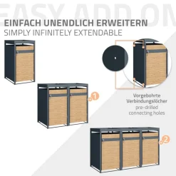 Mülltonnenbox mit Pflanzdach 1er bis 240L 68x80x124 cm aus Stahl in Lärchenoptik ML-Design