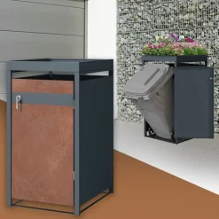 Mülltonnenbox mit Pflanzdach 1er bis 240L 68x80x124 cm aus Stahl in Rostoptik ML-Design