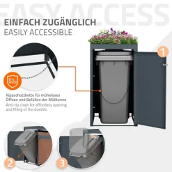 Mülltonnenbox mit Pflanzdach 1er bis 240L 68x80x124 cm aus Stahl in Rostoptik ML-Design