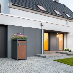 Mülltonnenbox mit Pflanzdach 1er bis 240L 68x80x124 cm aus Stahl in Rostoptik ML-Design