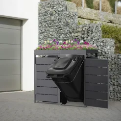 Mülltonnenbox mit Pflanzdach 2er bis 240 Liter 132x80x124 cm aus Stahl in Anthrazit ML-Design