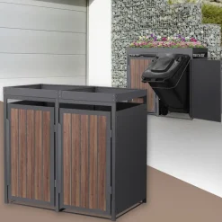 Mülltonnenbox mit Pflanzdach 2er bis 240 Liter 132x80x124 cm aus Stahl in Anthrazit-Eiche dunkel ML-Design