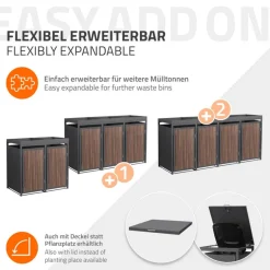 Mülltonnenbox mit Pflanzdach 2er bis 240 Liter 132x80x124 cm aus Stahl in Anthrazit-Eiche dunkel ML-Design