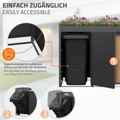 Mülltonnenbox mit Pflanzdach 2er bis 240 Liter 132x80x124 cm aus Stahl in Anthrazit-Holzoptik ML-Design