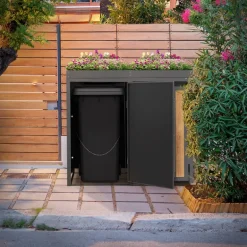Mülltonnenbox mit Pflanzdach 2er bis 240 Liter 132x80x124 cm aus Stahl in Anthrazit-Holzoptik ML-Design