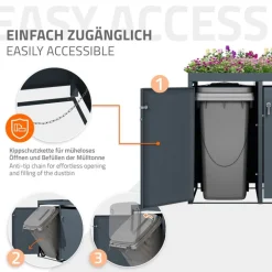 Mülltonnenbox mit Pflanzdach 2er bis 240L 132x80x124 cm aus Stahl in Anthrazit ML-Design