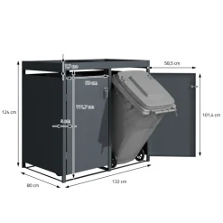 Mülltonnenbox mit Pflanzdach 2er bis 240L 132x80x124 cm aus Stahl in Anthrazit ML-Design