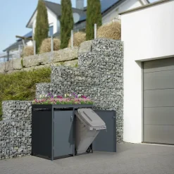 Mülltonnenbox mit Pflanzdach 2er bis 240L 132x80x124 cm aus Stahl in Anthrazit ML-Design