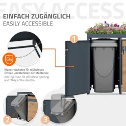 Mülltonnenbox mit Pflanzdach 2er bis 240L 132x80x124 cm aus Stahl in Eichenoptik ML-Design
