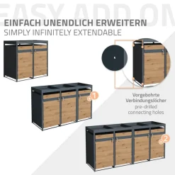 Mülltonnenbox mit Pflanzdach 2er bis 240L 132x80x124 cm aus Stahl in Eichenoptik ML-Design