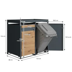 Mülltonnenbox mit Pflanzdach 2er bis 240L 132x80x124 cm aus Stahl in Eichenoptik ML-Design