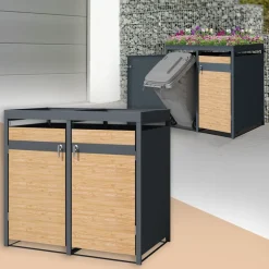 Mülltonnenbox mit Pflanzdach 2er bis 240L 132x80x124 cm aus Stahl in Lärchenoptik ML-Design