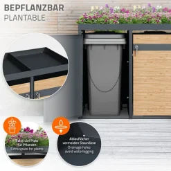 Mülltonnenbox mit Pflanzdach 2er bis 240L 132x80x124 cm aus Stahl in Lärchenoptik ML-Design