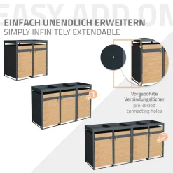 Mülltonnenbox mit Pflanzdach 2er bis 240L 132x80x124 cm aus Stahl in Lärchenoptik ML-Design