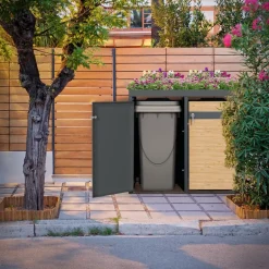 Mülltonnenbox mit Pflanzdach 2er bis 240L 132x80x124 cm aus Stahl in Lärchenoptik ML-Design