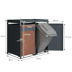 Mülltonnenbox mit Pflanzdach 2er bis 240L 132x80x124 cm aus Stahl in Rostoptik ML-Design