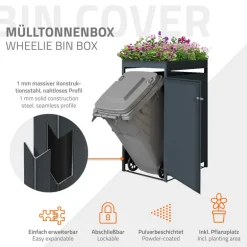 Mülltonnenbox mit Pflanzdach 3er bis 240L 200x80x124 cm aus Stahl in Anthrazit ML-Design