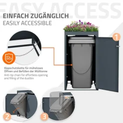 Mülltonnenbox mit Pflanzdach 3er bis 240L 200x80x124 cm aus Stahl in Anthrazit ML-Design