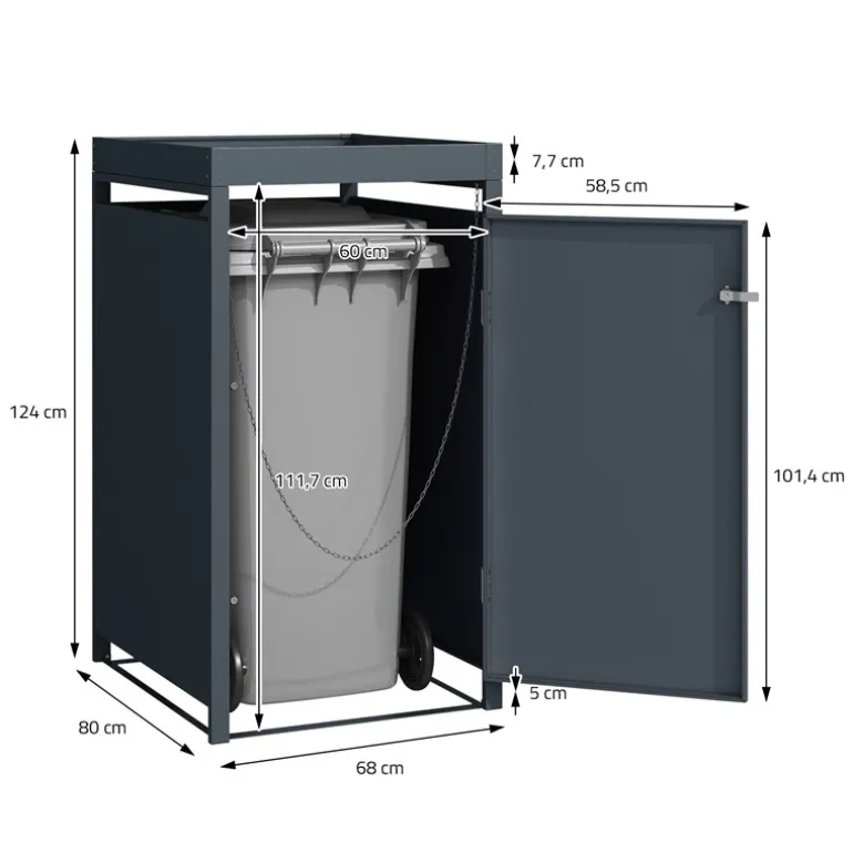Mülltonnenbox mit Pflanzdach 3er bis 240L 200x80x124 cm aus Stahl in Eichenoptik ML-Design
