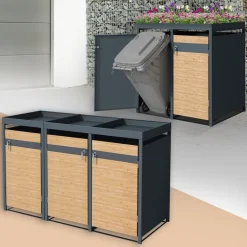 Mülltonnenbox mit Pflanzdach 3er bis 240L 200x80x124 cm aus Stahl in Lärchenoptik ML-Design