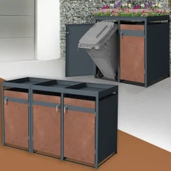 Mülltonnenbox mit Pflanzdach 3er bis 240L 200x80x124 cm aus Stahl in Rostoptik ML-Design