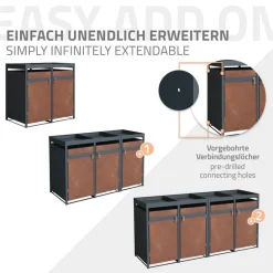 Mülltonnenbox mit Pflanzdach 3er bis 240L 200x80x124 cm aus Stahl in Rostoptik ML-Design