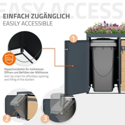 Mülltonnenbox mit Pflanzdach 4er bis 240L 264x80x124 cm aus Stahl in Lärchenoptik ML-Design