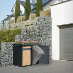 Mülltonnenbox mit Pflanzdach 4er bis 240L 264x80x124 cm aus Stahl in Lärchenoptik ML-Design