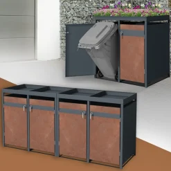 Mülltonnenbox mit Pflanzdach 4er bis 240L 264x80x124 cm aus Stahl in Rostoptik ML-Design