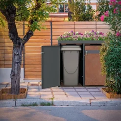 Mülltonnenbox mit Pflanzdach 4er bis 240L 264x80x124 cm aus Stahl in Rostoptik ML-Design