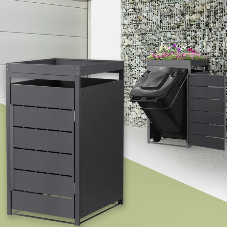 Mülltonnenbox mit Pflanzdach 1er bis 240 Liter 68x80x124 cm aus Stahl in Anthrazit ML-Design