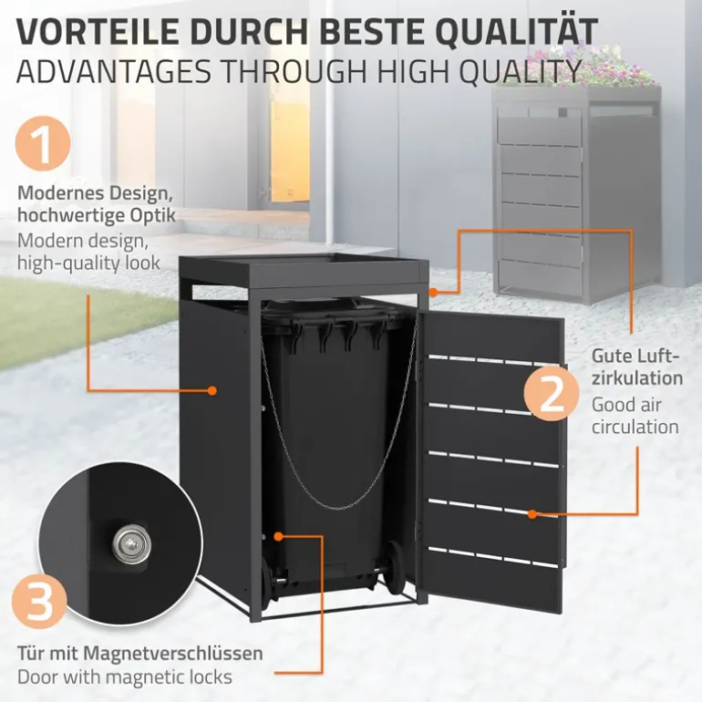 Mülltonnenbox mit Pflanzdach 1er bis 240 Liter 68x80x124 cm aus Stahl in Anthrazit ML-Design