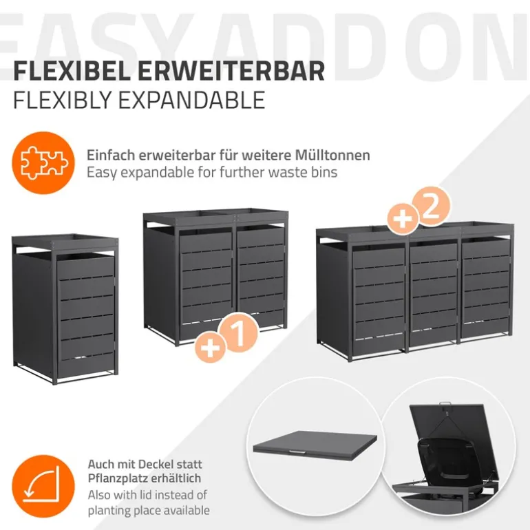 Mülltonnenbox mit Pflanzdach 1er bis 240 Liter 68x80x124 cm aus Stahl in Anthrazit ML-Design