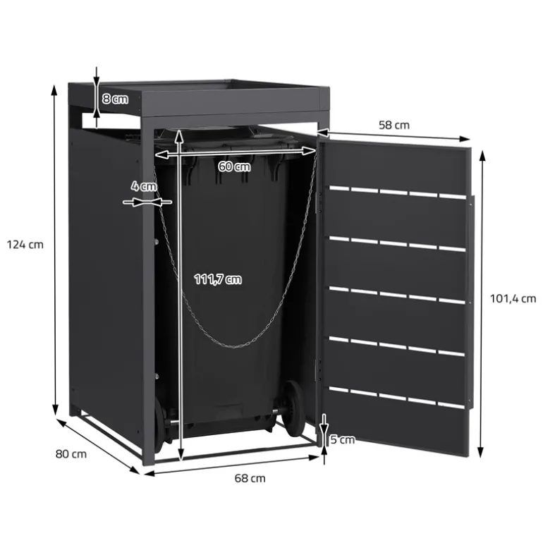 Mülltonnenbox mit Pflanzdach 1er bis 240 Liter 68x80x124 cm aus Stahl in Anthrazit ML-Design