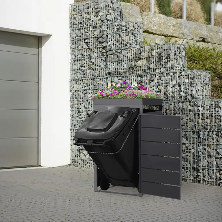 Mülltonnenbox mit Pflanzdach 1er bis 240 Liter 68x80x124 cm aus Stahl in Anthrazit ML-Design