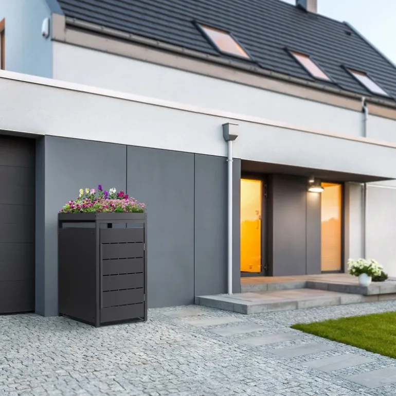 Mülltonnenbox mit Pflanzdach 1er bis 240 Liter 68x80x124 cm aus Stahl in Anthrazit ML-Design