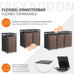 Mülltonnenbox mit Pflanzdach 1er bis 240 Liter 68x80x124 cm aus Stahl in Anthrazit-Eiche dunkel ML-Design