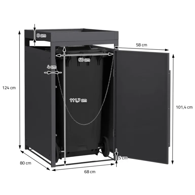 Mülltonnenbox mit Pflanzdach 1er bis 240 Liter 68x80x124 cm aus Stahl in Anthrazit-Holzoptik ML-Design