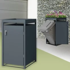 Mülltonnenbox mit Pflanzdach 1er bis 240L 68x80x124 cm aus Stahl in Anthrazit ML-Design