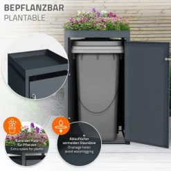 Mülltonnenbox mit Pflanzdach 1er bis 240L 68x80x124 cm aus Stahl in Anthrazit ML-Design