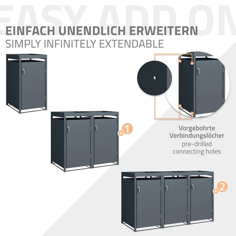 Mülltonnenbox mit Pflanzdach 1er bis 240L 68x80x124 cm aus Stahl in Anthrazit ML-Design