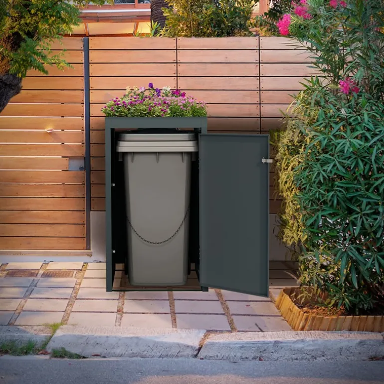 Mülltonnenbox mit Pflanzdach 1er bis 240L 68x80x124 cm aus Stahl in Anthrazit ML-Design
